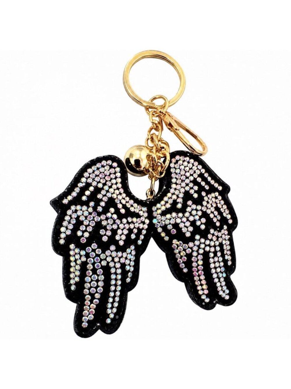 Chunky Puffy Black Wings Rhinestone Bling Bag Purse Backpack Charm Keychain NEW